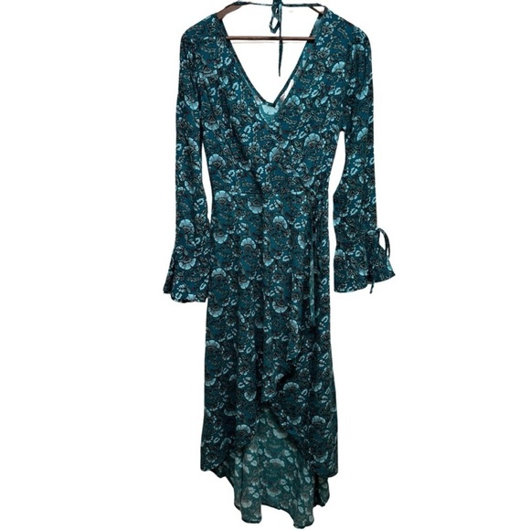 Band of The Free Jewel Teal Floral Wrap Maxi Dress NWT - Picture 1 of 4